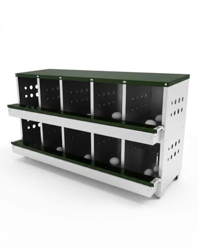 Metal Chicken Nesting Boxes - 10 Hole Wall-Mountable Laying Boxes with Lid & Roll-Away Egg Collection, Weatherproof Galvanized Steel, Includes 10 Fake Eggs for Chicken Coop, Red - color: Green, size: 10 Compartment