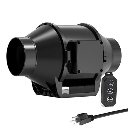 Toolazy Pro 4 Inch Inline Duct Fan, 214 CFM Quiet EC Motor Ventilation Fan with 10-Speed Controller, 27dB Low Noise Mixed-Flow Exhaust Fan for Grow Tent, Hydroponics, HVAC Duct Booster, Bathroom - size: 4 inch