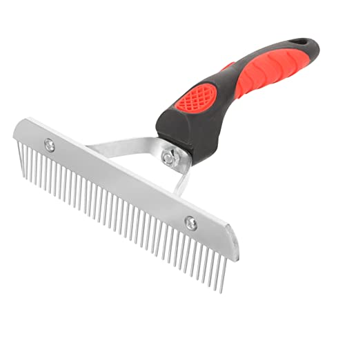 GARVALON Horse Grooming Tool Rubber Handle Rake with Fine Metal Teeth for Mud and Shedding Removal Durable Comfortable Massage Comb for Large Horses and Livestock Cleaning