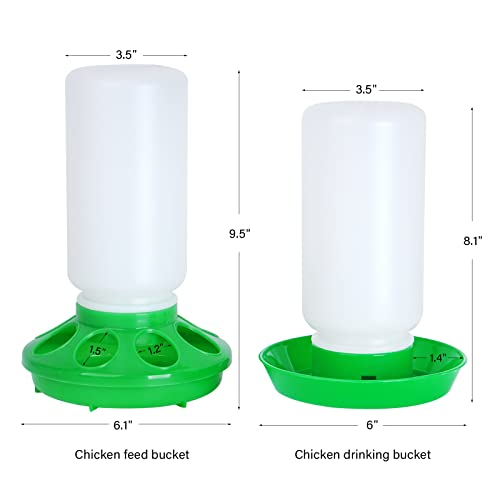 Chicken Feeder and Waterer Set no Waste Chick Feeder and Waterer Kit 1L Chicken Water Feeder Poultry Waterer Baby Chick Starter Kit (Green) - color: Green