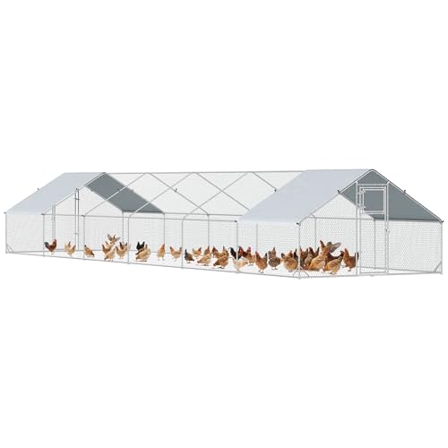 PawHut 39' x 10' x 6.4' Large Chicken Coop Metal Chicken Run for Chickens with 420D Waterproof and Anti-UV Cover, Spire Shaped Walk in Fence Cage Hen House for Outdoor and Yard Farm Use, 1" Dia - size: 472.4"L x 118.1"W x 76.8"H
