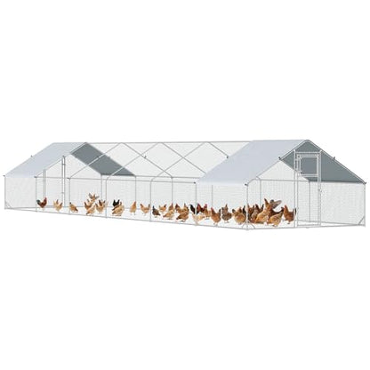 PawHut 39' x 10' x 6.4' Large Chicken Coop Metal Chicken Run for Chickens with 420D Waterproof and Anti-UV Cover, Spire Shaped Walk in Fence Cage Hen House for Outdoor and Yard Farm Use, 1" Dia - size: 472.4"L x 118.1"W x 76.8"H
