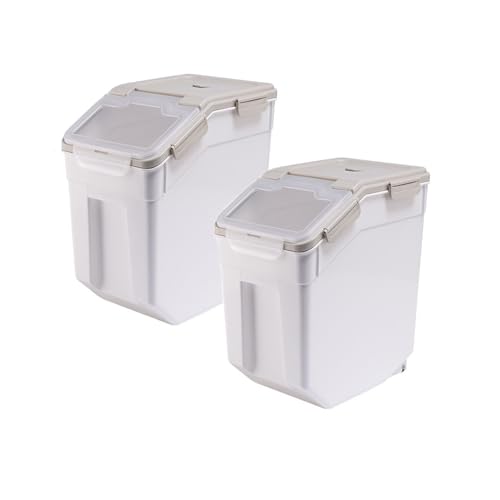 50 lbs Flour Storage Container, 2 Pack Rice Storage Container with Measuring Cup & Scoop, Pet Food Storage Container Dog Cat Food Bin, Grey - color: 50BL,2PCS,GRAY
