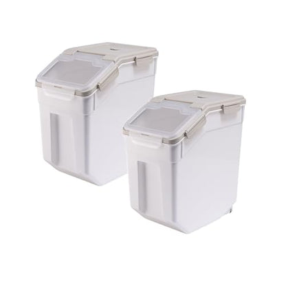 50 lbs Flour Storage Container, 2 Pack Rice Storage Container with Measuring Cup & Scoop, Pet Food Storage Container Dog Cat Food Bin, Grey - color: 50BL,2PCS,GRAY