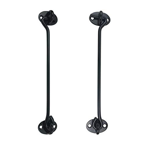 2PCS 8 Inch Stainless Steel Barn Door Hook and Eye Latch - Black, Long Privacy Cabin Swivel Window Hook, Heavy Duty Gate Latch Holder Easy Lock - for Sliding Door, Garage, Shed, Window - size: 8 Inch - Black