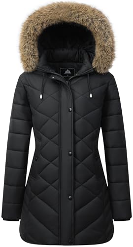 Women's Long Warm Winter Coat Windproof Thickened Fleece Lined Down Jacket Waterproof Puffer Outerwear with Removable Hood - color: Black, size: 3X-Large