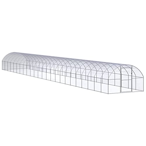 Large Outdoor Chicken Coop 9.8'x78.7'x6.6' Galvanized Steel Poultry Cage with 11 Extension Frames for Hens Ducks Rabbits Small Animals Silver - color: Without roof, size: 9.8' x 78.7' x 6.6' (W x D x H)