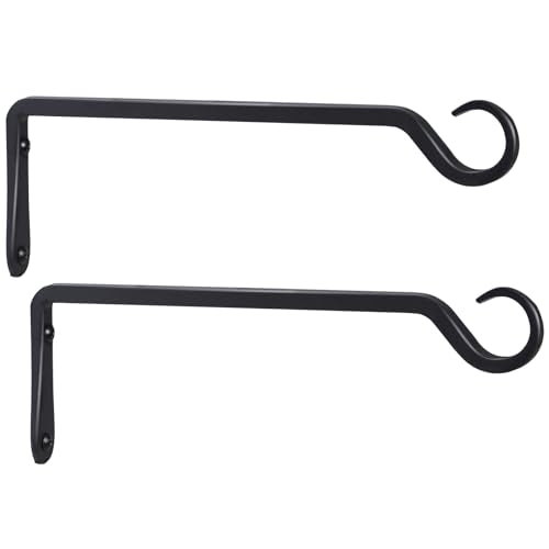AILIN YELOKIE 2 Pack Premium Forged Wall Hook, Sturdy Hanging Plant Bracket, Elegant Hook for Bird Feeders, Planters, Lanterns, Wind Chimes Indoor Outdoor, Upgrade Black, 12 Inch - color: Black, size: 12in-2-Black