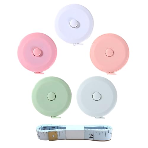 5 Pack Retractable Measuring Tape，60-Inch 1.5 Meter Tape Measures Dual Sided Flexible Ruler for for Body Measurements Craft Fabric Cloth Tailor Sewing Weight Loss (5 Colors Package) - color: 5 Colors Package