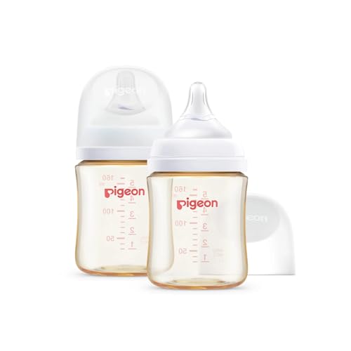 Pigeon PPSU Nursing Baby Bottle Wide Neck, Anti-Colic, Streamlined Body, Natural Feel, Easy to Clean, 5 Oz (Pack of 2), Includes 2pcs SS Nipples (0m+) - color: 5.4Oz, 2 Packs