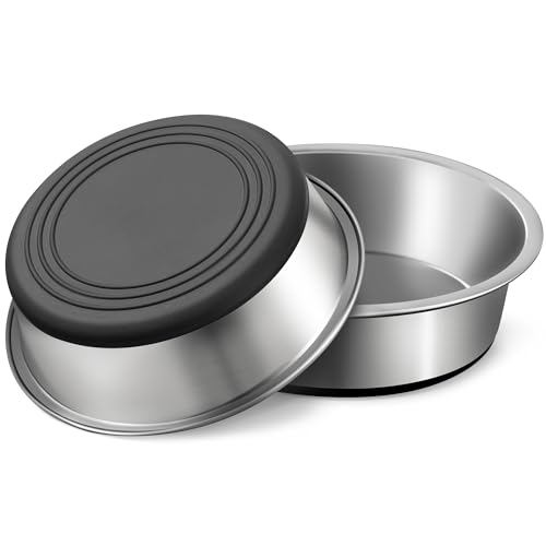 WROSWT Stainless Steel Dog Bowls Set of 2, Anti Rust Metal & Non Slip Rubber Base, Heavy Duty Large Feeding Dishes, Food Grade BPA Free, Food and Water Bowl for Meduim Dogs (64oz, 8cup) - size: Type B: 8 Cups