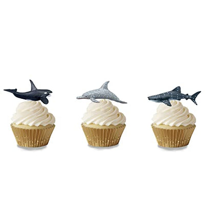 Sharks Figures Sea Animals Whale Toys Set Ocean Animal Action Figures, Great for Kids Bath Toys, Beach Toy, Cake Topper and Party Favors, Gifts, Prizes, Rewards (12 PCS) - color: Sharks