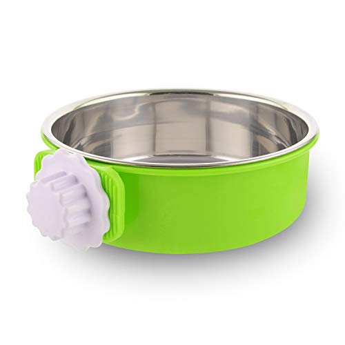 Crate Dog Bowl Removable Stainless Steel Water Food Feeder Bowls Cage Coop Cup for Cat Puppy Bird Pets (Large, Green)
