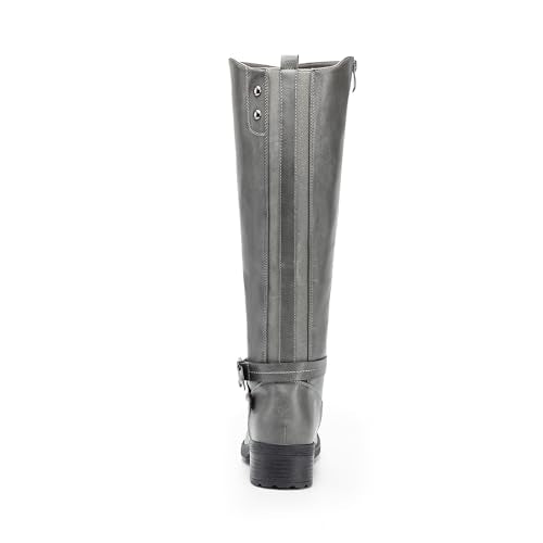 DREAM PAIRS Women's Knee High Boots, Buckle Riding Boots - color: Grey, size: 10