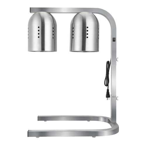 VEVOR Food Heat Lamp, 500W Bulbs, Commercial Food Warmer Light, Electric Stainless Steel French Fry Heating Lamp, Free-Standing, Catering Food Warming Equipment for Kitchen Buffet Restaurant, Silver