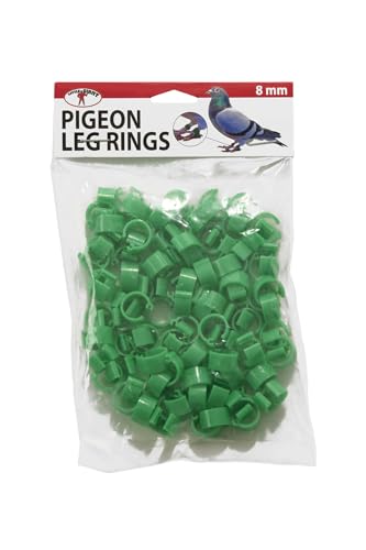 Little Giant® 8mm Plastic Pigeon Leg Rings - 100 Pack Clip-On Bird Bands for Identification - Easy to Attach Markers for Adult & Juvenile Pigeons - High Visibility (100 Pack, Green)