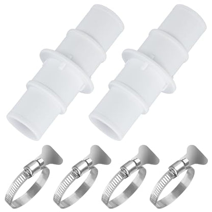 Pool Hose Adapter Pump Hose Connector 1.25 to 1.5 inch Plastic Pool Vacuum Hoses Adapter with 2Pcs Stainless Steel Clamps for Swimming Pools Vacuum Cleaners Filter Pump Hoses, 2 Pack
