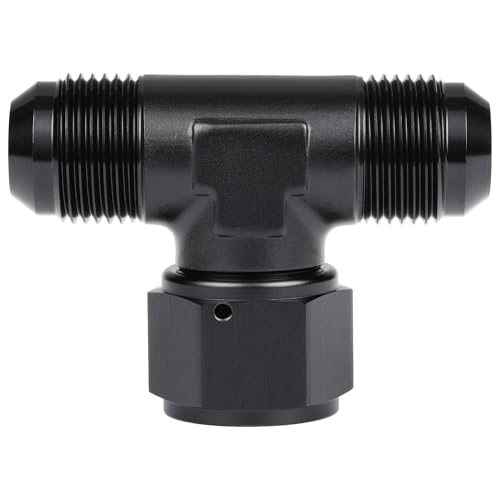 12AN Male Flare Tee T Fitting Adapter with AN12 Female Swivel On Side Aluminum Black - size: 12AN