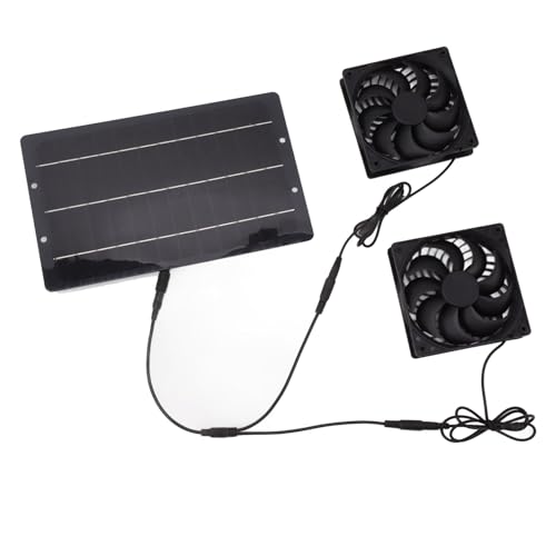 Estink Solar Powered Fan, ABS Monocrystalline Silicon Dual Exhaust Ventilation Kit 10W 12V 0.8A Wall Mounted for Chicken Coops Greenhouses Sheds