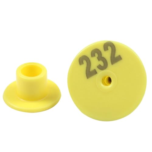 Pre-Numbered Livestock Ear Tags 001-900, Round Plastic ID Tags for Pigs Goats Sheep - Farm Animal Identification Markers(Yellow,001-100) - color: Yellow, size: 001-100