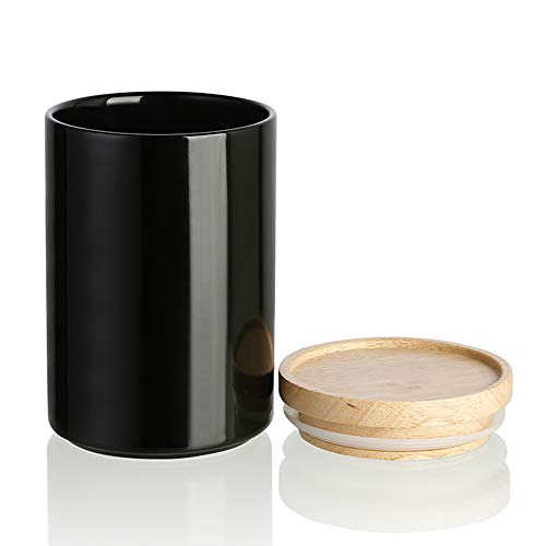 Sweejar Kitchen Canisters Ceramic Food Storage Jar, Stackable Containers with Airtight Seal Wooden Lid for Serving Ground Coffee, Tea, Sugar, Salt and More - 28 Fl Oz (Black) - color: Black, style: 28 Fl Oz (4.0"x6.1")