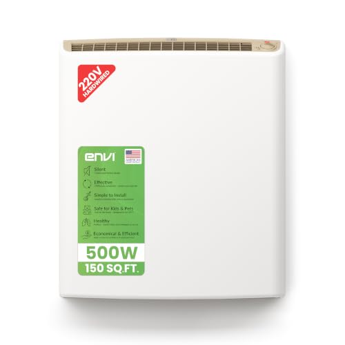 Envi 220 Volt Hardwired Electric Panel Wall Heater for Home, Energy Efficient, Child Safe, Quiet, Great for Bedrooms, Bathrooms, Office, Kitchen, Garage, Tip-Over Protection, Comfort-Level Thermostat - size: Envi 220 Volt