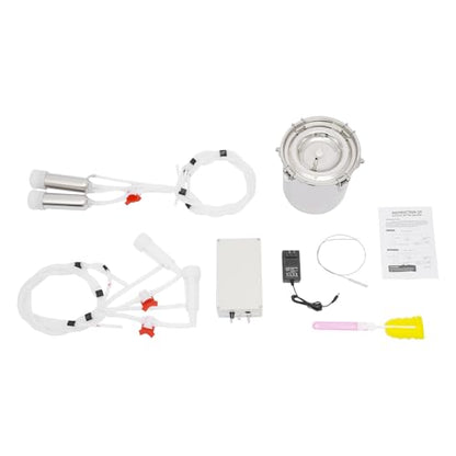 5L Electric Pulsation Milking Machine, Portable Vacuum Pump Milker with Adjustable Pressure Milk Bucket & Tube Cleaning Brushes, Farm Milking Equipment for Cows Goats (5L) - size: 5L