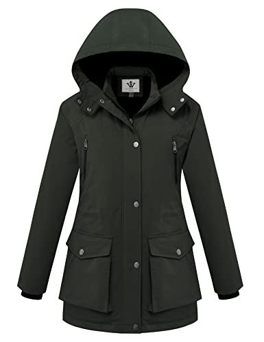 WenVen Women's Waterproof Winter Coats Warm Thicken Puffer Jackets with Detachable Hood - color: Army Green, size: X-Large