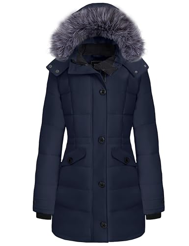 ZSHOW Women's Warm Hooded Winter Coat Waterproof Quilted Puffer Jacket Long Windproof Parka - color: Navy, size: 4X-Large Plus