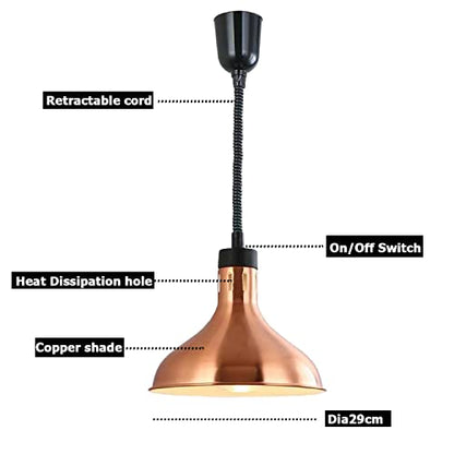 KOUDA Hanging Commercial Food Warmer Lights Telescopic Heating Lamps For Buffet Kitchen Restaurant (Bronze, Dia.29cm, Adjustable Height.60-150cm) - color: Bronze