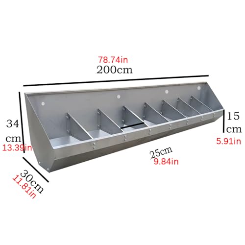 Portable Stainless Steel Hog Trough Feeder with Divider, 2-Hole No-Spill Design, Large Capacity Livestock Feeder for Hay & Grain, Ideal for Swine & Chicken Coop,2meter/8hole - size: 2meter/8hole