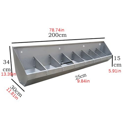 Portable Stainless Steel Hog Trough Feeder with Divider, 2-Hole No-Spill Design, Large Capacity Livestock Feeder for Hay & Grain, Ideal for Swine & Chicken Coop,2meter/8hole - size: 2meter/8hole