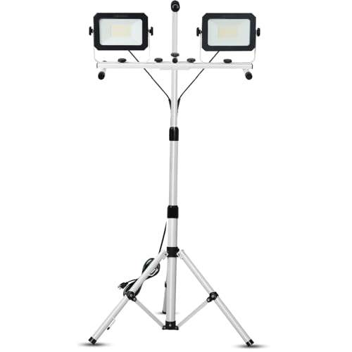 UFOND Dimmable Dual Head LED Work Light Detachable Tripod,8.2ft Power Cord | 10000/5000 Lumen Adjustable,Independent Switch,5000K Daylight White,Indoor Outdoor Light for Construction Garage Yard - size: 2 Head Work Light