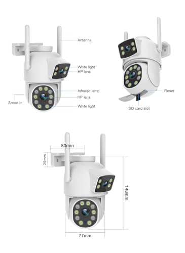 EVERSECU Dual Lens Linkage 6MP WiFi PTZ Security Camera Outdoor, 360° View, Auto Tracking, Motion Detection, Color Night Vision, 2-Way Audio, Compatible with Alexa(4pack) - size: Full