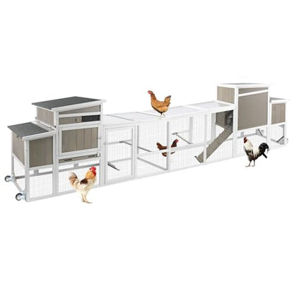 Ketive Wooden Chicken Coop Cage Outdoor Indoor Hen House with Nesting Box, Waterproof Roof, Removable Tray for Poultry Pets Enclosure Garden Backyard Grey (Grey, 157.4" L x 23.6" W x 38.6" H) - color: Grey