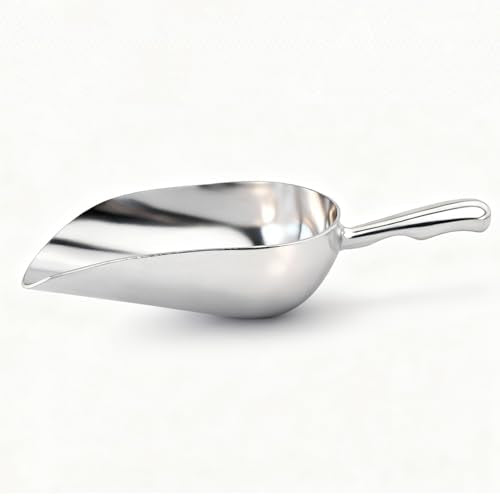 12 OZ Cast Aluminum Utility Scoop, One-Piece Solid Ice Scoop for Ice Bucket, Bar, Kitchen, Multipurpose Food Scooper for Flour, Sugar, Popcorn, Dog Food (Silver) (12OZ) - size: 12OZ
