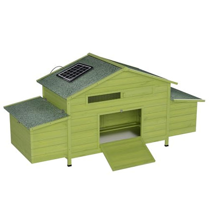 70-Inch Solar-Powered Auto Chicken Coop Weatherproof with 2 Nest Boxes, Pull-Out Tray, Remote Control