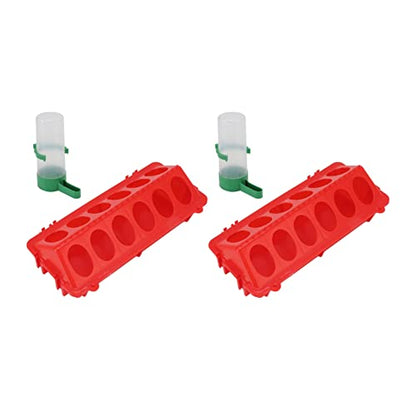 HEEPDD Plastic Chick Feeder and Waterer Kit, 2 Pack Small Poultry Bird Drinking Feeding Set with 12 Holes, 140ML Capacity for Baby Chicks Duck Quail