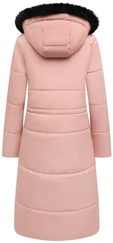 MOERDENG Women's Long Winter Puffer Coat Waterproof Warm Maxi Down Jacket Faux Fur Removable Hood Parka - color: Pink, size: Small