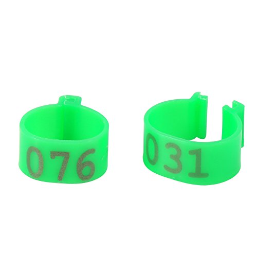 Poultry Leg Bands, 6 Colors 100PCS/Bag 16MM 001-100 Numbered Plastic Poultry Chickens Ducks Goose Leg Bands Rings for Chickens Gamefowl Turkey Duck Goose(Green) - color: Green