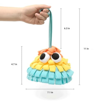 Pinecone Pet Snuffle Toy with BB Squeaker & Crinkle Paper | Interactive Hide and Seek Food Puzzle Toy | Hangable Design for Small Dogs & Small Pets | Mental Enrichment & Playtime Use (Yellow) - color: yellow