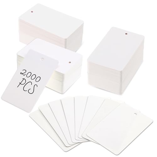2000 Pcs White Blank Unstrung Price Tags, 1.97 x 3.15 Inches - Premium Quality Unstrung Label Hang Tags with Hole, Paper Price Tags for Clothing, Retail, Yard & Garage Sales