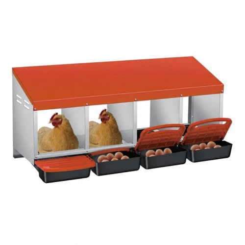 Chicken Nesting Boxes – Heavy Duty 4-Compartment Roll-Away Design with Pull-Out Trays, Galvanized Steel, Wall Mount or Freestanding – Orange Color, Four Grids - color: Orange, size: 4 Holes