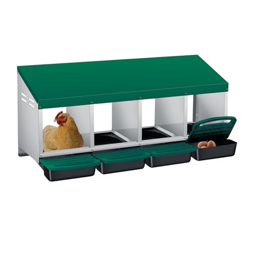 Nesting Boxes for Chickens, 4 Holes Chicken Nesting Box with Removable Tray, Easy Egg Collection, Roll Away Nesting Box for Hens, Chicken Coop, Green - color: Green, size: 4 holes