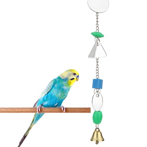 Hypeety Pet Bird Mirror with Bell Interactive Parrot Toy for Parrot Macaw African Greys Budgies Cockatoo Parakeet Cockatiels Conure Lovebird Cage Bells Mirror (A) - color: Round Mirror