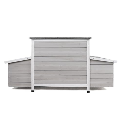 58" Chicken Coop,Outdoor Large Chicken Coop with 6 Nesting Boxes,Weatherproof Poultry Cage,Removable Tray for Farm, Backyard - color: GREY＆WHITE
