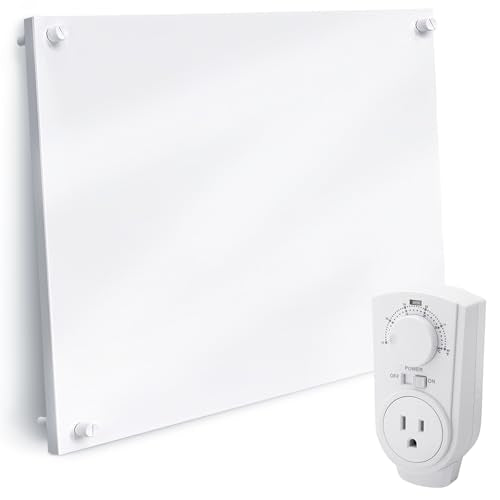 EconoHome Wall Mount Space Heater Panel - with Thermostat - 250 Watt Splashproof Convection Heater - Ideal for 100 Sq Ft Room or Bathroom - 120V Electric Heater - Updated Model - color: White, size: 250W