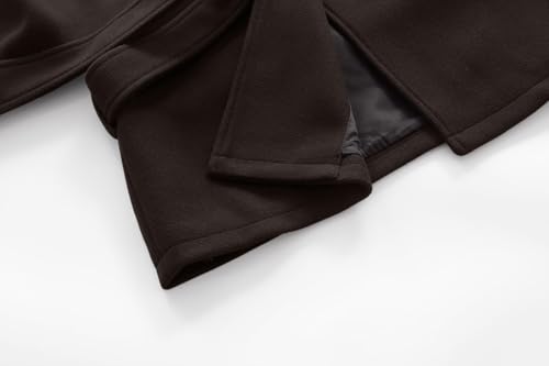 CHARTOU Women Batwing Sleeve Ponchos Pea Coat Wool Stand Collar Belt Capes Jacket Winter Cropped Overcoat - color: Coffee, size: Small