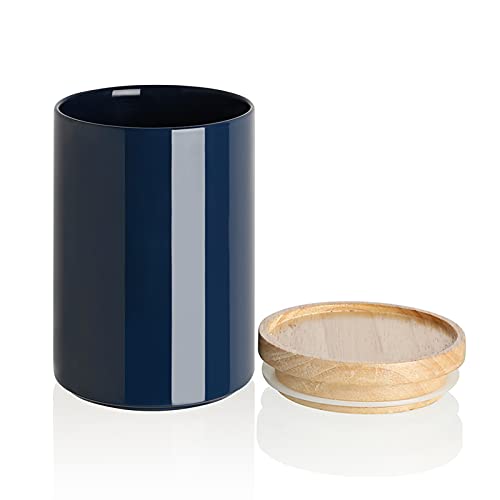 Sweejar Kitchen Canisters Ceramic Food Storage Jar, Stackable Containers with Airtight Seal Wooden Lid for Serving Coffee Bean, Flour, Tea, Cookies and More - 58 Fl Oz(Navy) - color: Navy, style: 58 Fl Oz (5.2"x7.8")