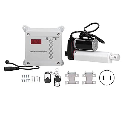 Automatic Chicken Coop Door Opener, Light Sensor and Remote Control with Timer and Anti Pinch Design, for Swing Doors 230 1000mm (US Plug)
